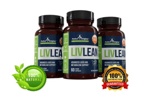 100% natural badges around three bottles of LivLean